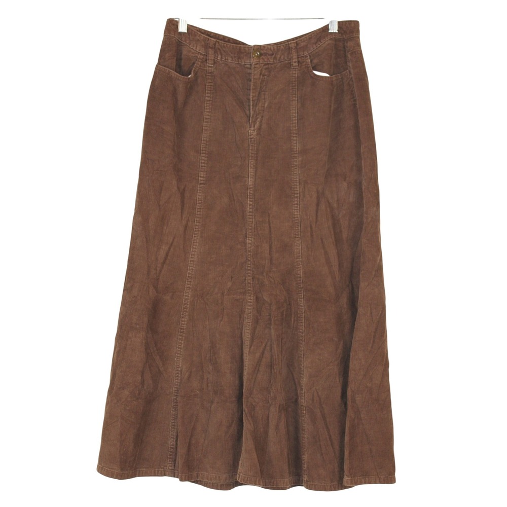 Retro 70s Indie Sleaze St. John's Bay Brown Corduroy Flare Maxi Skirt 8